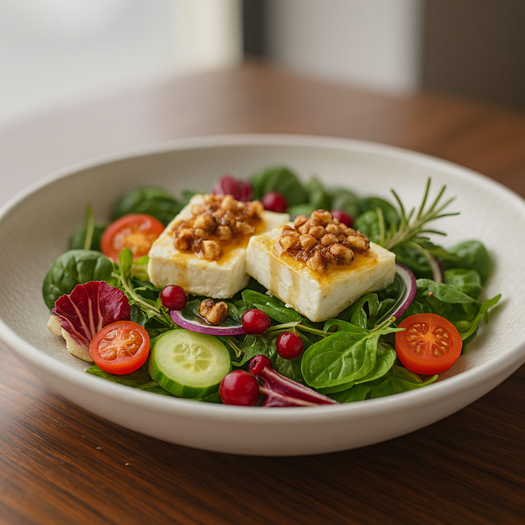 feldsalat mit honig nuss gratiniertem feta angerichtet 4