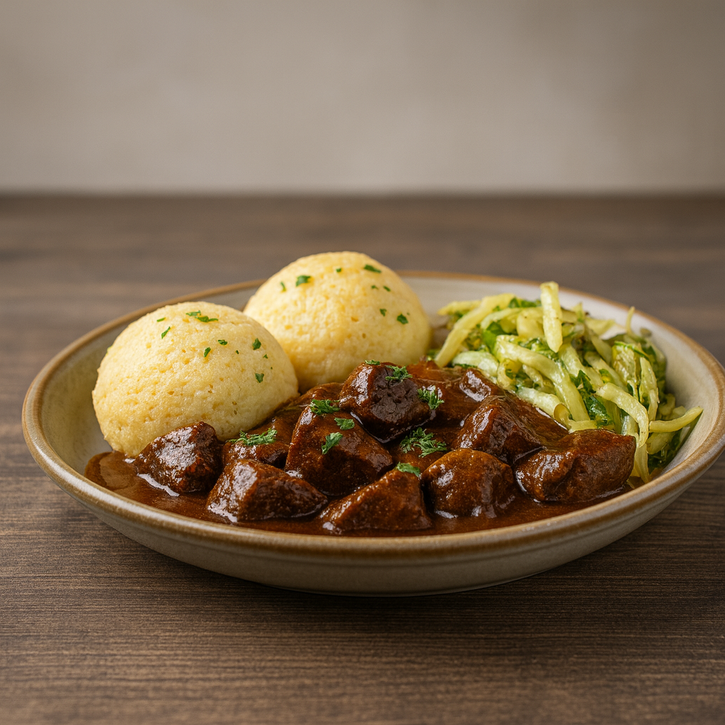 rindergulasch mit kartoffelknödel und spitzkohl angerichtet final