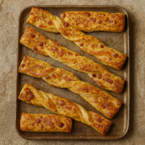 Silvester-Blätterteigstangen mit Käse & Schinken