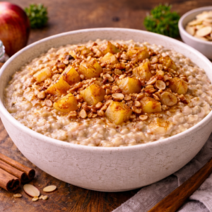 Apfel-Zimt-Porridge mit warmen Honig-Äpfeln & Nüssen