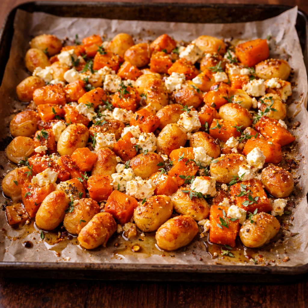 Ofen-Gnocchi mit Kürbis, Feta & Honig ofen gnocchi mit kürbis, feta und honig