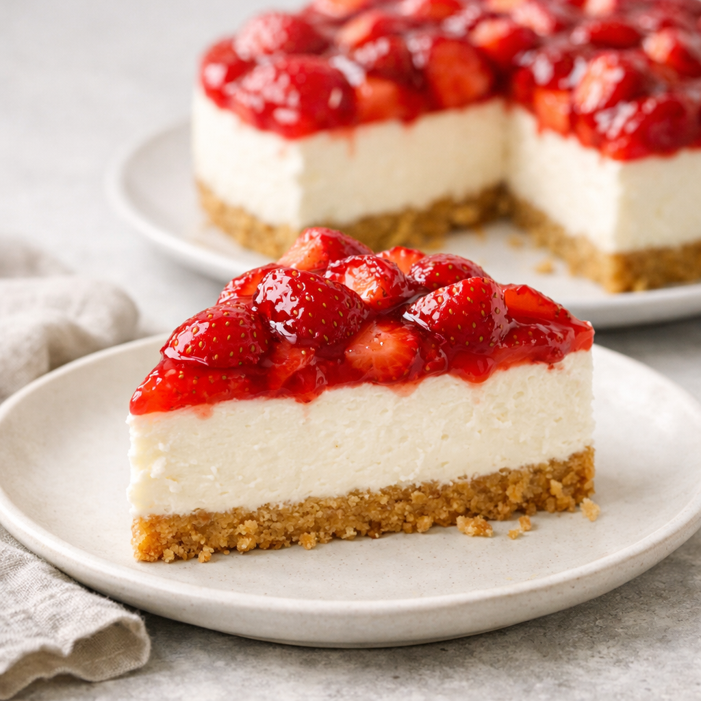Erdbeer-Cheesecake ohne Backen erdbeer käsekuchen im fokus