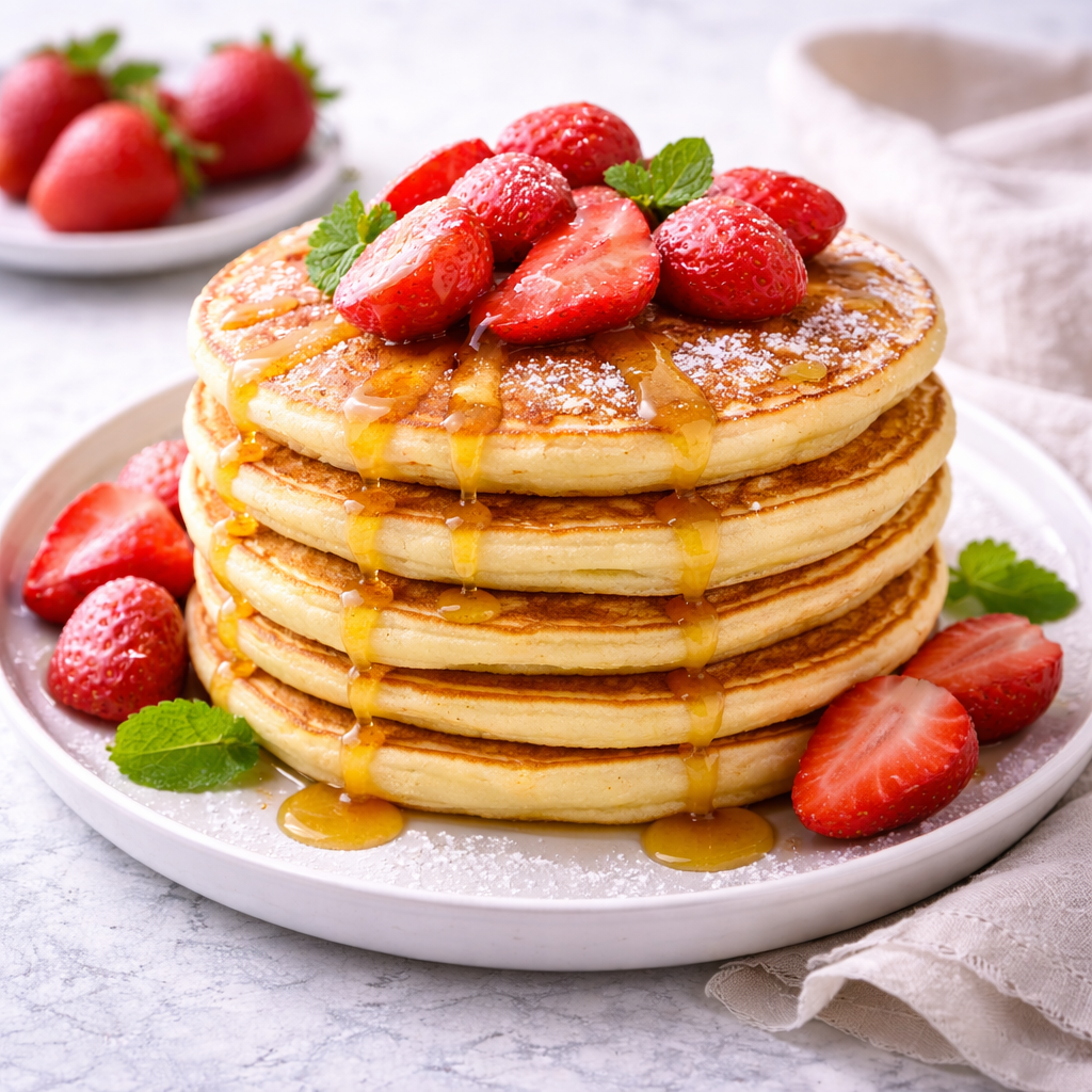 köstliche pfannkuchen mit erdbeeren