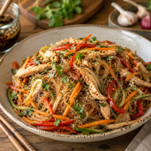 Asiatischer Glasnudelsalat mit Hähnchen asiatischer glasnudelsalat mit hähnchen