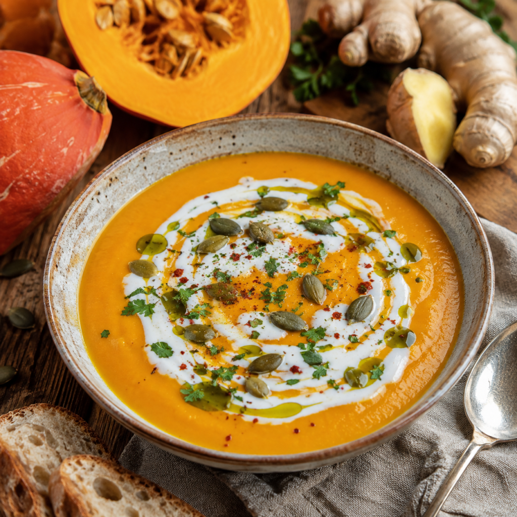 cremige kürbissuppe mit kokosmilch und ingwer