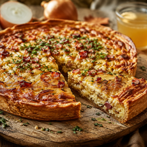 Einfacher Zwiebelkuchen mit Speck & Käse einfacher zwiebelkuchen mit speck & käse