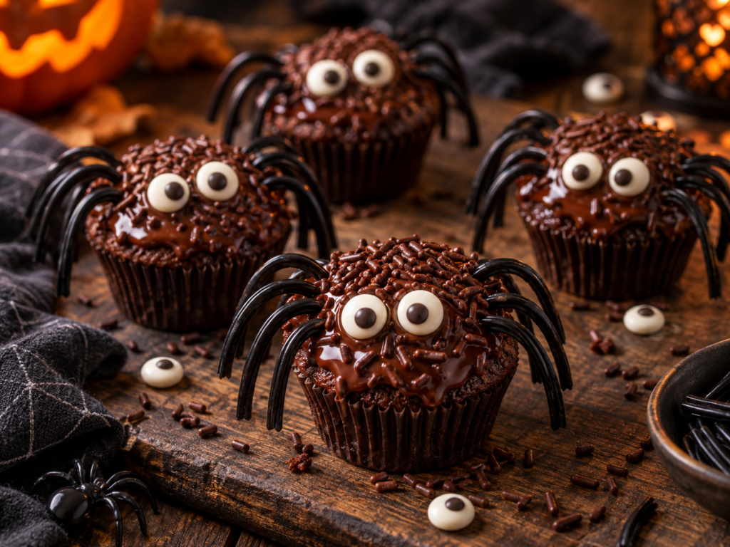 halloween spinnenmuffins mit schokolade