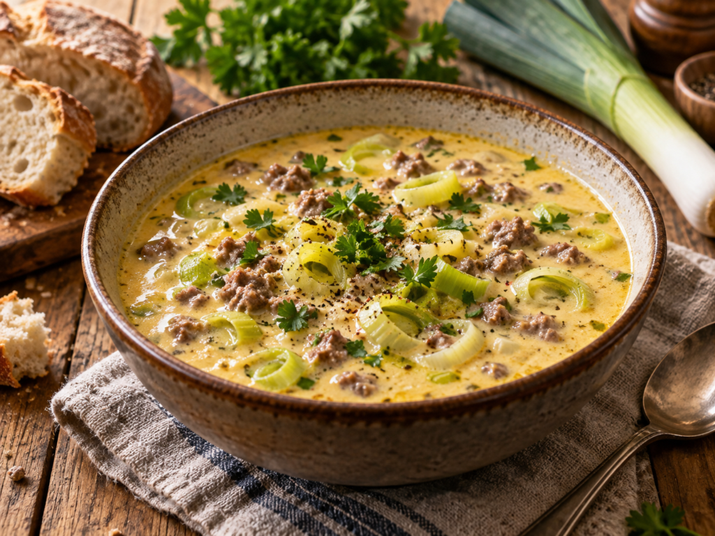 käse lauch suppe mit hackfleisch