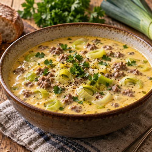 käse lauch suppe mit hackfleisch