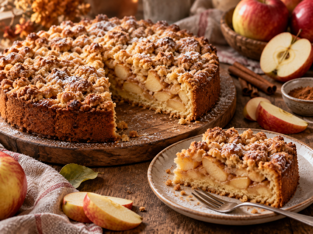 saftiger apfelkuchen mit zimtstreuseln