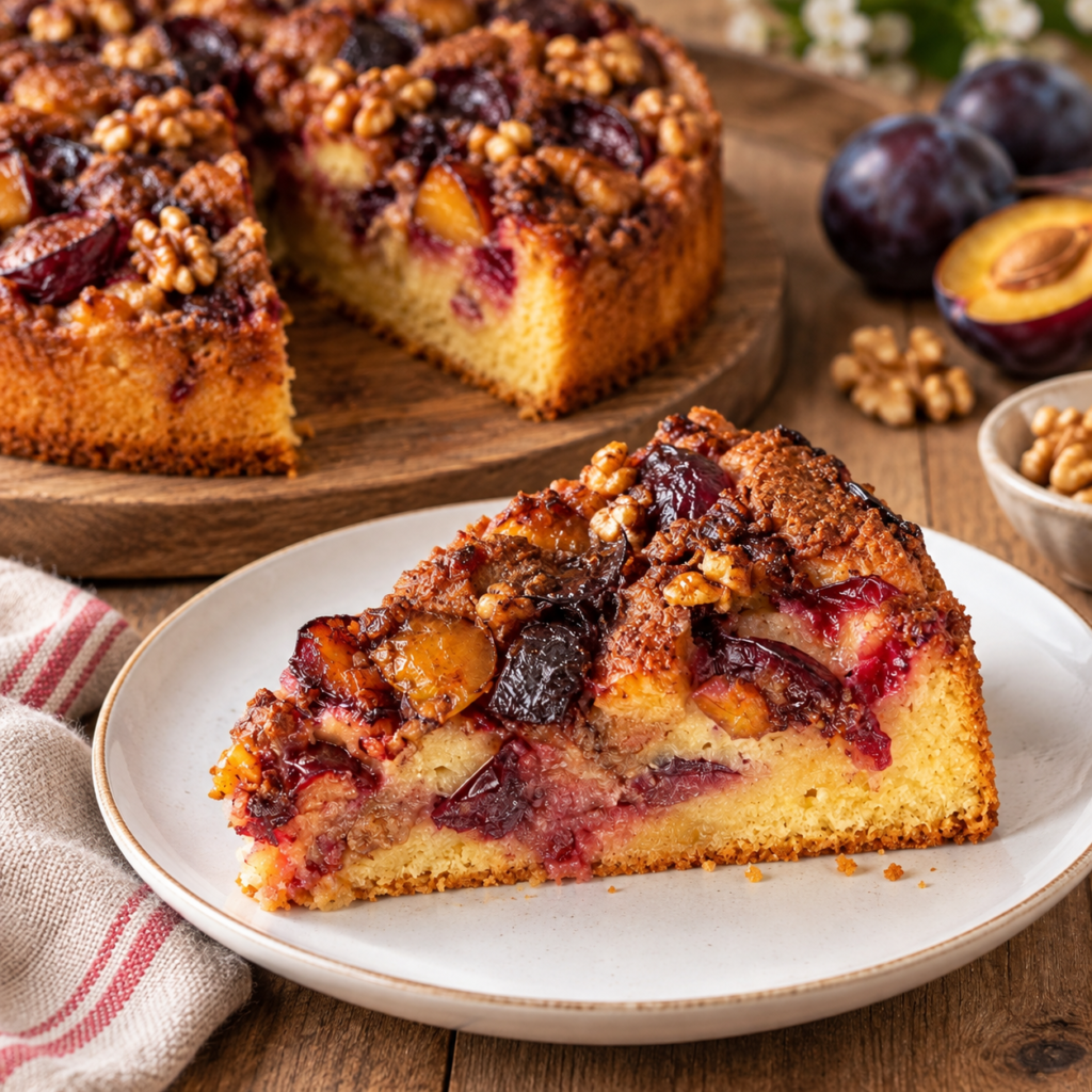 saftiger pflaumen walnuss kuchen